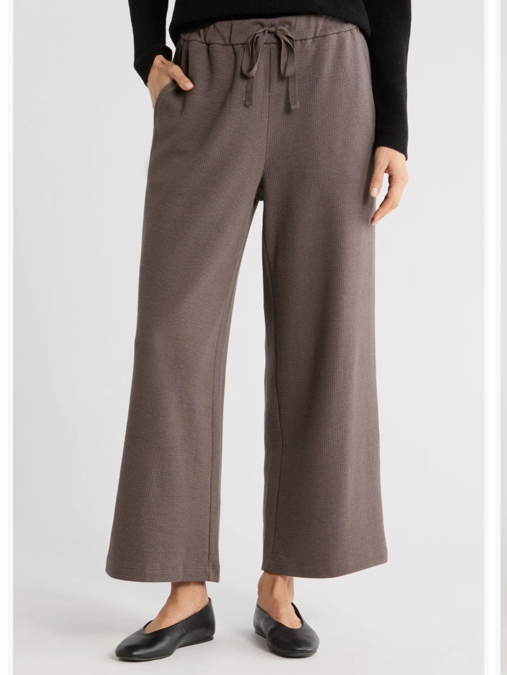 I Eileen Fisher Organic Cotton Blend Ankle Wide Leg Drawstring Pants Petite
